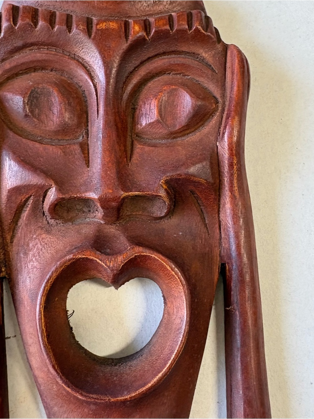 Hand-Carved Wood Wall Mask - Brown - Picture 3 of 7